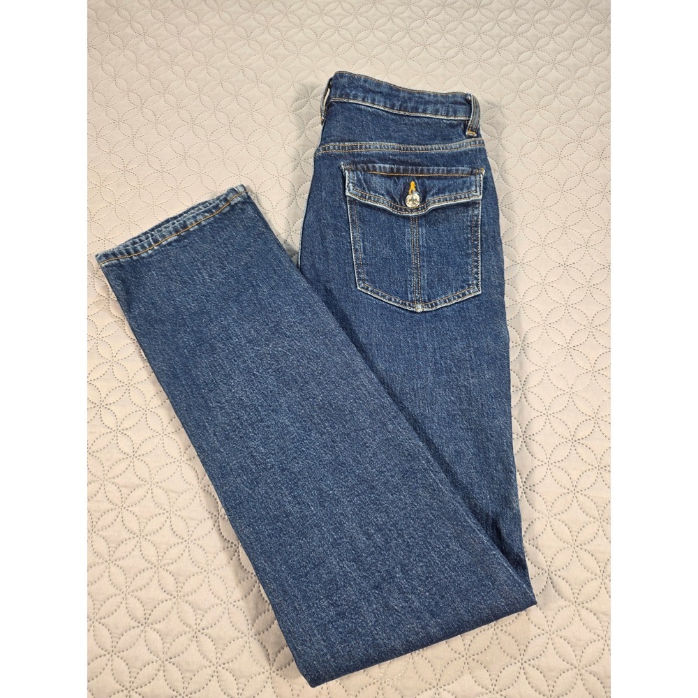 Forever 21 Premium Mid Rise Bootcut Cargo Jeans Dark Wash Blue Size 27 Utility - Picture 8 of 8